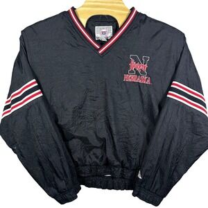 VTG 90s Nebraska Huskers Pullover Windbreaker Collegiate‎ Mens XL Black Nylon